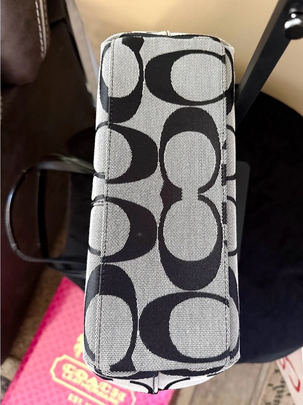 Coach Black and Khaki Signature Canvas Tote